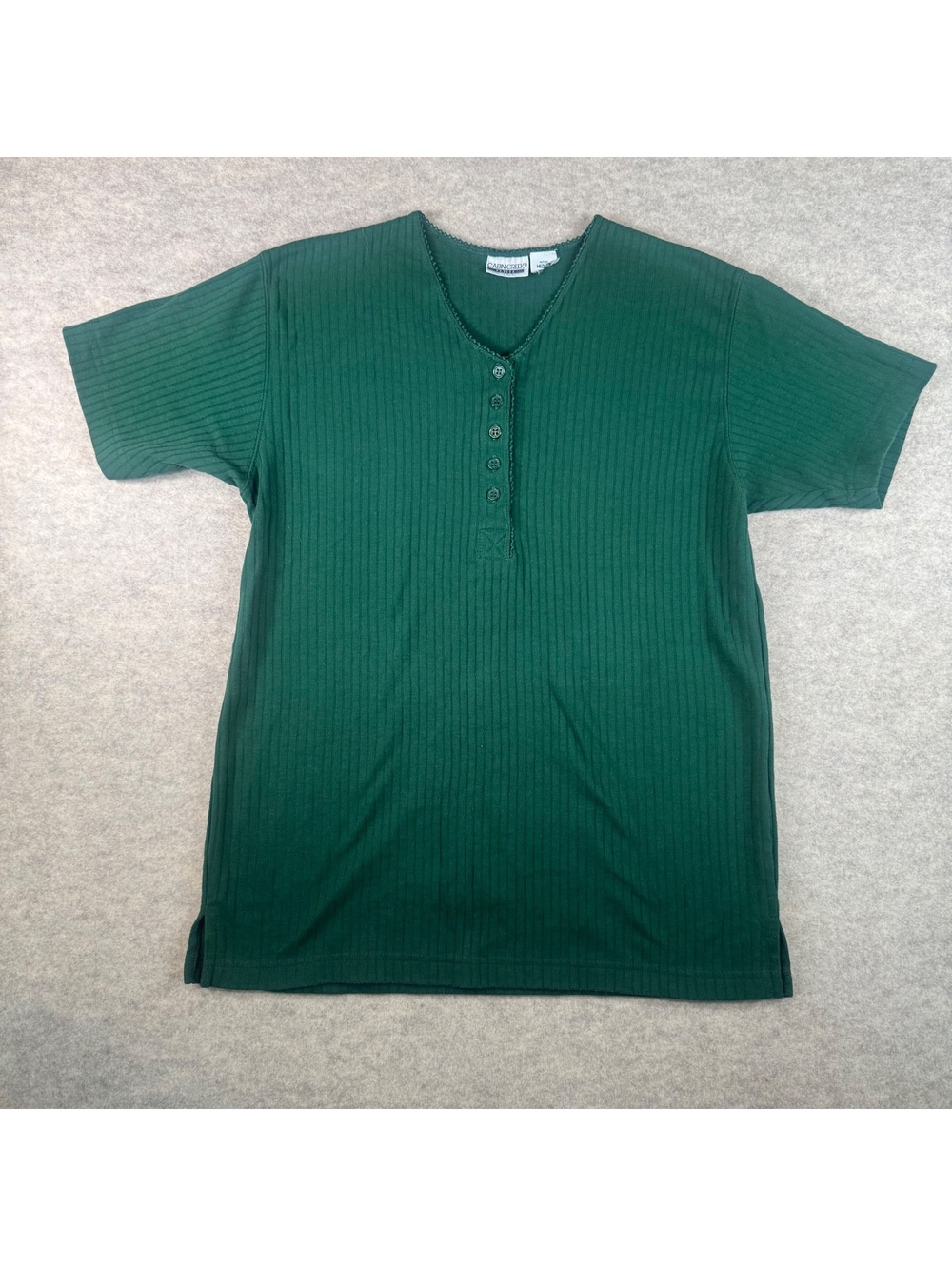 Cabin Creek Petite Medium Green Ribbed Short Sleeve Henley Shirt